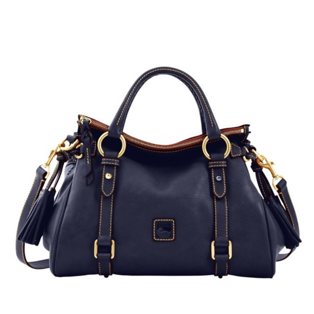 Dooney & Bourke NAVY Florentine Tasseled Pebbled Leather Satchel EUC - Picture 3 of 12